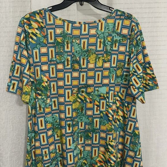 LuLaRoe L Green Blue Orange Yellow Gold Simply Comfortable Short Sleeve Tunic - Picture 4 of 7